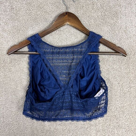 Victoria Secret Bralette Bra Size Large Navy Lace Racerback Lightly Lined V Neck - Picture 4 of 9